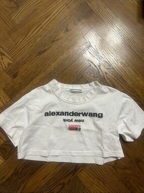 Alexander Wang White Cropped Logo Tee with Red Accent